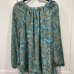 Beautiful J. Jill Paisley Print Women's Top - Blue and Green 2x